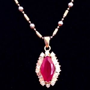 Vintage Ruby Oval Necklace and Earrings SET